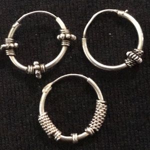 Mismatch 3 Hoops Sterling Silver Earrings combo.